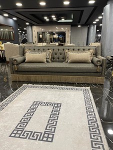 Casa Padrino Luxus Art Deco Chesterfield Sofa Grau / Beige - Handgefertigtes Massivholz Wohnzimmer Sofa - Luxus Art Deco Chesterfield Wohnzimmer Möbel
