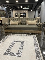 Casa Padrino sofá Art Deco Chesterfield de lujo gris / beige - Sofá de salón de madera maciza hecho a mano - Muebles de Salón Art Deco Chesterfield de Lujo
