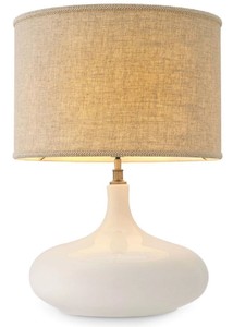 Casa Padrino luxury ceramic table lamp white / antique brass / beige Ø 46 x H. 64.5 cm - Modern table lamp with lampshade - Luxury Collection