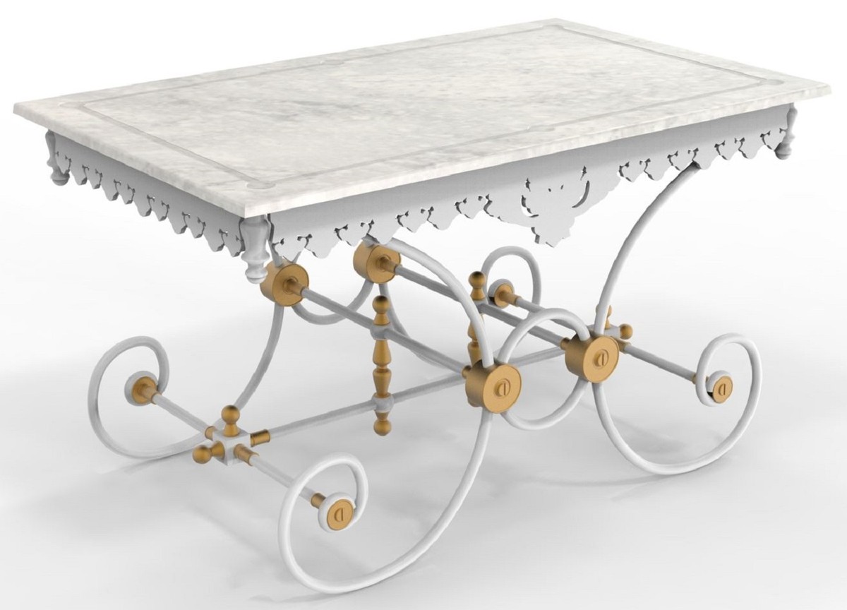 Casa Padrino Jugendstil Gartentisch 130 x 80 x H. 75 cm - Verschiedene Farben - Nostalgischer Schmiedeeisen Garten & Terrassen Tisch mit Marmorplatte - Jugendstil Garten & Terrassen Möbel