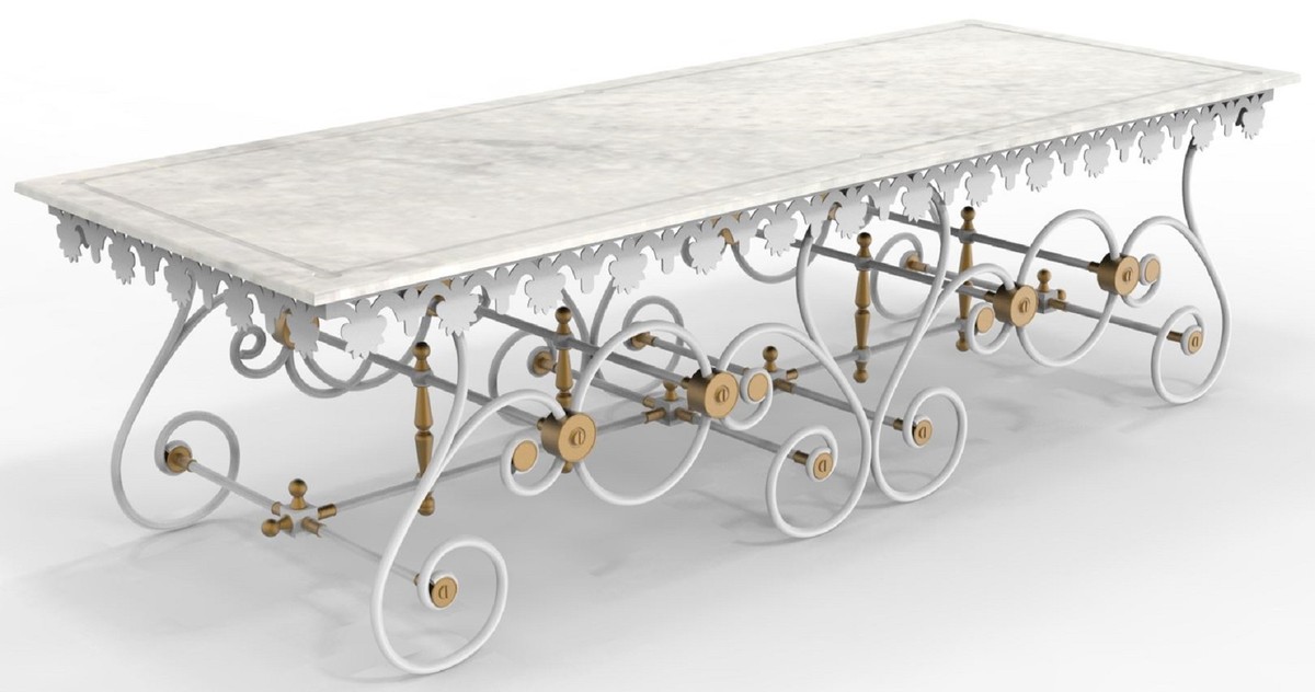 Casa Padrino Jugendstil Gartentisch 270 x 100 x H. 75 cm - Verschiedene Farben - Nostalgischer Schmiedeeisen Garten & Terrassen Tisch mit Marmorplatte - Jugendstil Garten & Terrassen Möbel