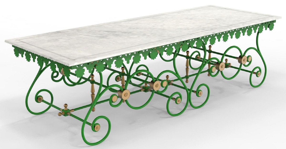 Casa Padrino tavolo da giardino Art Nouveau 270 x 100 x A. 75 cm - Vari Colori - Tavolo da giardino e patio nostalgico in ferro battuto con piano in marmo - Mobili da Giardino e Patio Art Nouveau