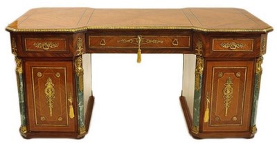 Casa Padrino scrivania in legno massello barocco marrone / verde / oro - Magnifico tavolo da ufficio in stile barocco - Mobili per ufficio barocchi fatti a mano