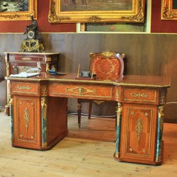 Casa Padrino scrivania in legno massello barocco marrone / verde / oro - Magnifico tavolo da ufficio in stile barocco - Mobili per ufficio barocchi fatti a mano