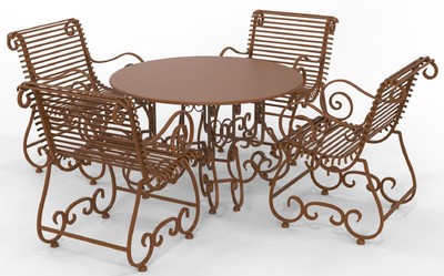 Casa Padrino set di mobili da giardino in ferro battuto Art Nouveau - Vari Colori - 1 Tavolo da Giardino Rotondo e 4 Sedie da Giardino con Braccioli - Mobili da Giardino e Patio Art Nouveau