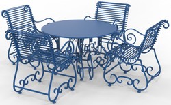 Jugendstil Schmiedeeisen Garten Terrassen Möbel Set Blau Art Nouveau Wrought Iron Garden Patio Furniture Set Blue