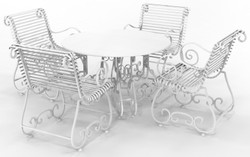 Jugendstil Schmiedeeisen Garten Terrassen Möbel Set Weiß Art Nouveau Wrought Iron Garden Patio Furniture Set White