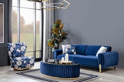 Casa Padrino fauteuil de luxe bleu / multicolore / or - Fauteuil de salon moderne avec motif floral - Mobilier de salon moderne - Collection de Luxe