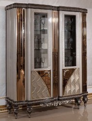 Casa Padrino vitrine baroque de luxe gris / noir / argent / or - Magnifique vitrine en bois massif avec 2 portes vitrées - Meuble Baroque - Noble & Magnifique
