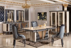 Casa Padrino conjunto de muebles barrocos de lujo beige / negro / oro - 1 Aparador Barroco con 4 Puertas y 2 Espejos de Pared Barroco - Muebles Barroco Hechos a Mano - Noble y Magnífico