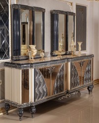 Casa Padrino conjunto de muebles barrocos de lujo beige / negro / oro - 1 Aparador Barroco con 4 Puertas y 2 Espejos de Pared Barroco - Muebles Barroco Hechos a Mano - Noble y Magnífico