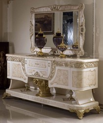 Casa Padrino set di mobili barocco di lusso bianco / beige / oro - 1 Credenza Barocco e 1 Specchio a Parete Barocco - Mobili Barocchi Fatti a Mano - Nobili e Magnifici