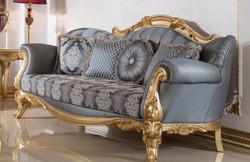 Casa Padrino canapé baroque de luxe bleu / or - Canapé de salon de style baroque fait à la main avec motif élégant - Mobilier de salon baroque - Noble et Magnifique