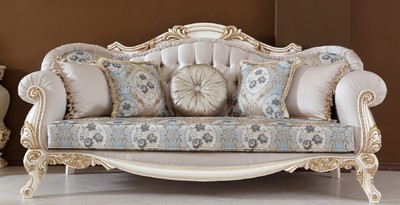 Casa Padrino sofá barroco de lujo gris claro / multicolor / beige / oro - Sofá de salón de estilo barroco hecho a mano con patrón elegante y pedrería - Magníficos muebles de salón barrocos
