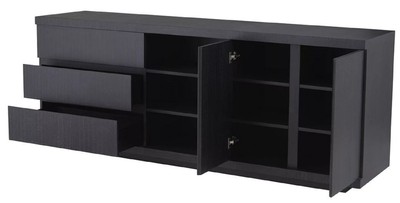 Casa Padrino Luxus Sideboard Schwarzgrau 220 x 52,5 x H. 85,5 cm - Massivholz Schrank mit 3 Schubladen & 2 Türen - Wohnzimmer & Hotel Möbel - Luxus Qualität