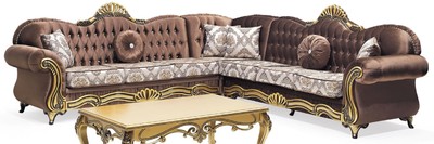 Casa Padrino sofá de esquina barroco de lujo marrón / multicolor / oro - Magnífico sofá de salón con pedrería y patrón elegante - Muebles de salón barrocos - Noble y Magnífico