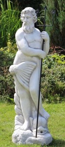 Casa Padrino scultura gargoyle Art Nouveau nettuno con pesce grigio / nero 35 x 35 x A. 123 cm - Elegante figura in pietra gargoyle - Accessori per Decorazione del Giardino Barocco e Art Nouveau