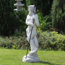 Casa Padrino sculpture Art Nouveau gargouille neptune avec poisson gris / noir 35 x 35 x H. 123 cm - Elégante figure de pierre gargouille - Accessoires de Décoration de Jardin Art Nouveau