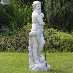 Casa Padrino sculpture Art Nouveau gargouille neptune avec poisson gris / noir 35 x 35 x H. 123 cm - Elégante figure de pierre gargouille - Accessoires de Décoration de Jardin Art Nouveau