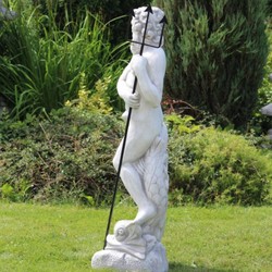 Casa Padrino sculpture Art Nouveau gargouille neptune avec poisson gris / noir 35 x 35 x H. 123 cm - Elégante figure de pierre gargouille - Accessoires de Décoration de Jardin Art Nouveau