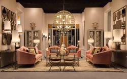 Casa Padrino sofá de terciopelo barroco de lujo rosa / gris 280 x 90 x A. 100 cm - Noble sofá de salón con cojines decorativos - Muebles de salón barrocos - Calidad de Lujo