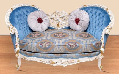 Casa Padrino canapé baroque baroque bleu motif / blanc / or - Canapé de salon fait main de style baroque - Magnifique meuble de salon baroque