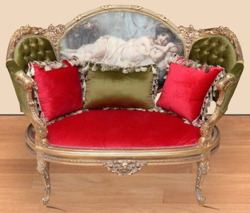 Casa Padrino canapé baroque baroque vert / rouge / multicolore / or - Canapé de salon fait main de style baroque - Magnifique meuble de salon baroque
