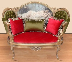 Casa Padrino baroque sofa green / red / multicolored / gold - Handmade living room sofa in baroque style - Magnificent baroque living room furniture