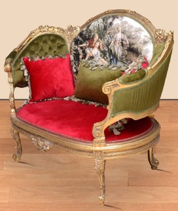 Casa Padrino Barock Sofa Grün / Rot / Mehrfarbig / Gold - Handgefertigtes Wohnzimmer Sofa im Barockstil - Barock Wohnzimmer Möbel