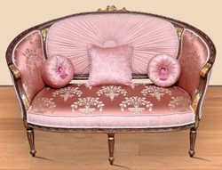 Casa Padrino divano barocco rosa motivo / marrone / oro - Divano da soggiorno fatto a mano in stile barocco - Magnifici mobili da soggiorno barocchi
