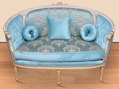 Casa Padrino canapé baroque baroque turquoise motif / blanc / or - Canapé de salon fait main de style baroque - Magnifique meuble de salon baroque