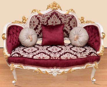 Casa Padrino canapé baroque baroque bordeaux rouge / blanc / or - Canapé de salon fait main de style baroque - Magnifique meuble de salon baroque