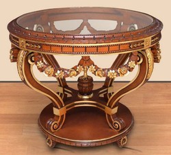 Casa Padrino baroque conference table brown / gold - Round solid wood office table with glass top - Baroque office furniture - Noble & Magnificent