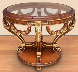 Casa Padrino baroque conference table brown / gold - Round solid wood office table with glass top - Baroque office furniture - Noble & Magnificent