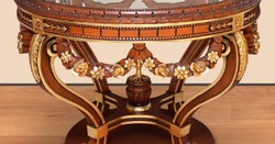 Casa Padrino baroque conference table brown / gold - Round solid wood office table with glass top - Baroque office furniture - Noble & Magnificent