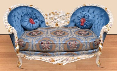 Casa Padrino canapé baroque baroque bleu motif / crème / blanc / or - Canapé de salon fait main de style baroque - Magnifique meuble de salon baroque