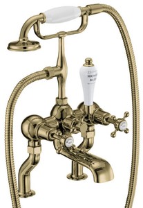 Luxus Jugendstil Badewannen Armatur mit Handbrause Gold Weiß Luxury Art Nouveau Bathtub Faucet with Hand Shower Gold White
