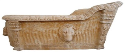 Casa Padrino baignoire baroque de luxe tête de lion jaune 180 x 95 x H. 75 cm - Baignoire autoportante en marbre - Accessoires de salle de bain baroque - Noble & Magnifique