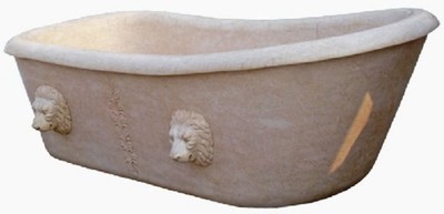 Casa Padrino baignoire baroque de luxe tête de lion beige 180 cm - Baignoire autoportante en marbre - Accessoires de salle de bain baroque - Noble & Magnifique