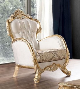 Casa Padrino sillón de salón barroco de lujo blanco / multicolor / oro antiguo - Magnífico sillón con patrón elegante - Muebles de salón barrocos hechos a mano