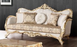 Luxus Barock Wohnzimmer Sofa Weiß Mehrfarbig Antik Gold Luxury Baroque Living Room Sofa White Multicolored Antique Gold