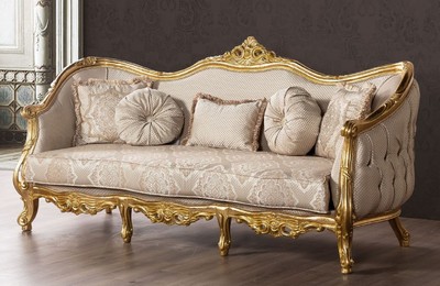Casa Padrino canapé baroque de luxe beige / or - Magnifique canapé de salon avec motif - Magnifique meuble de salon baroque