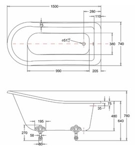 Casa Padrino Luxus Jugendstil Badewanne Weiß / Silber 150 x 75 x H. 78 cm - Freistehende Retro Acryl Badewanne - Retro Badezimmer Möbel
