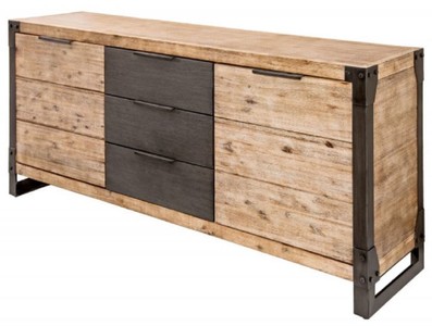 Landhausstil Wohnzimmer Massivholz Sideboard Schrank Naturfarben Grau Anthrazit Country Style Living Room Solid Wood Sideboard Cabinet Natural Gray Anthracite