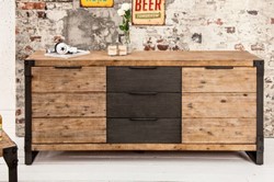 Landhausstil Wohnzimmer Massivholz Sideboard Schrank Naturfarben Grau Anthrazit Country Style Living Room Solid Wood Sideboard Cabinet Natural Gray Anthracite
