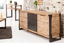 Landhausstil Wohnzimmer Massivholz Sideboard Schrank Naturfarben Grau Anthrazit Country Style Living Room Solid Wood Sideboard Cabinet Natural Gray Anthracite