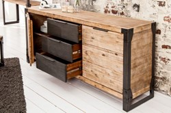 Landhausstil Wohnzimmer Massivholz Sideboard Schrank Naturfarben Grau Anthrazit Country Style Living Room Solid Wood Sideboard Cabinet Natural Gray Anthracite