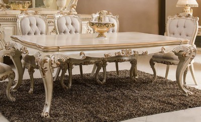 Casa Padrino table de salle à manger baroque de luxe crème / or - Magnifique table de salle à manger en bois massif baroque - Magnifique meuble de salle à manger baroque