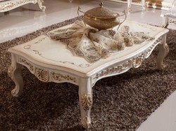 Casa Padrino tavolo da soggiorno barocco di lusso bianco / beige / oro - Magnifico tavolo da soggiorno stile barocco - Mobili da soggiorno barocchi - Nobile e Magnifico