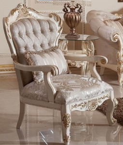 Casa Padrino sillón barroco de lujo gris / plata / blanco / oro - Magnífico sillón de salón con patrón elegante - Muebles de salón barrocos